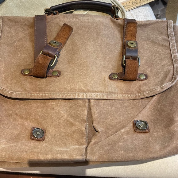 Newhey Messenger Briefcase Leather Waved  Canvas  Large 15.6" Brown - Picture 13 of 16